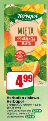 Herbatka ziołowa Mięta z pomarańczą i mango Herbapol promocja w Dino