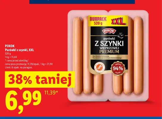 Parówki z szynki Pikok XXL promocja w Lidl
