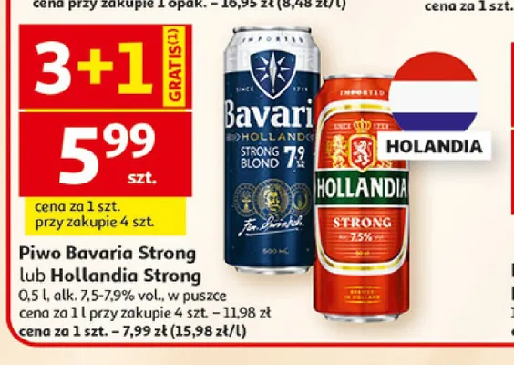 Piwo Bavaria Strong lub Hollandia Strong promocja w Auchan