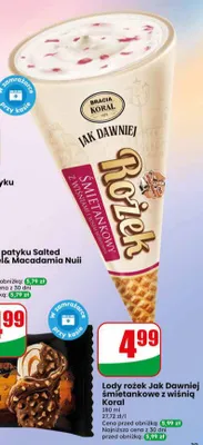 Lody rożek Bracia Koral Jak Dawniej śmietankowe z wiśnią promocja w Dino
