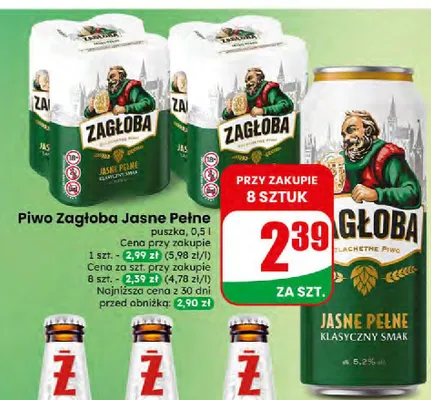 Piwo Zagłoba Jasne Pełne puszka promocja w Dino