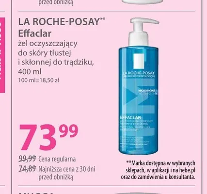 Żel oczyszczający do skóry tłustej i skłonnej do trądziku La Roche-Posay Effaclar promocja w Hebe