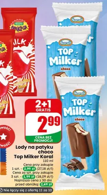 Lody na patyku choco Top Milker Koral promocja w Dino
