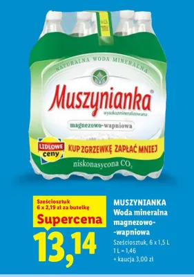 Woda mineralna niegazowana magnezowo-wapniowa Muszynianka 6-pak promocja w Lidl