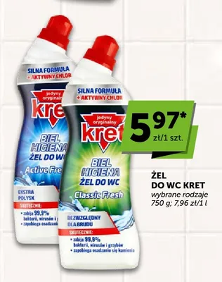 Żel do WC Kret Biel Higiena Classic Fresh promocja w ABC