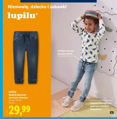 Spodnie jeansowe termiczne dziecięce Lupilu promocja w Lidl