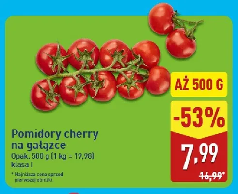 Pomidory cherry na gałązce klasa I Aldi promocja w Aldi
