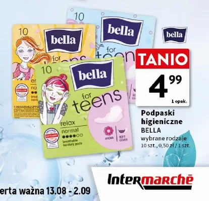 Podpaski higieniczne Bella for teens Sensitive promocja w Intermarche