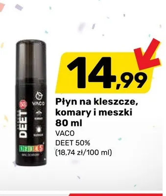 Płyn na kleszcze, komary i meszki VACO DEET 50% promocja w Bricomarche