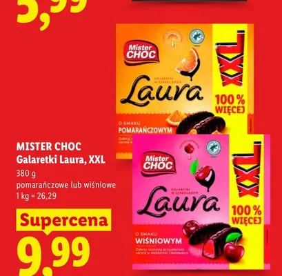 Galaretki Laura o smaku wiśniowym XXL Mister Choc promocja w Lidl