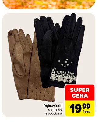 Rękawiczki damskie z ozdobami promocja w Carrefour