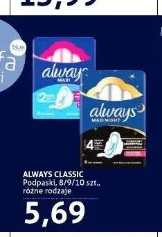 Podpaski Always Classic promocja w Blue Stop