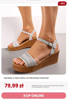 Sandały w stylu boho na plecionym koturnie Renee promocja w Renee