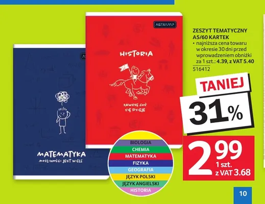 Zeszyt tematyczny A5/60 kartek Matematyka Astra promocja w Selgros
