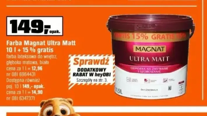 Farba lateksowa do wnętrz Magnat Ultra Matt biała promocja w OBI