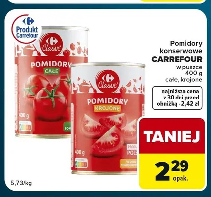 Pomidory konserwowe całe Carrefour promocja w Globi