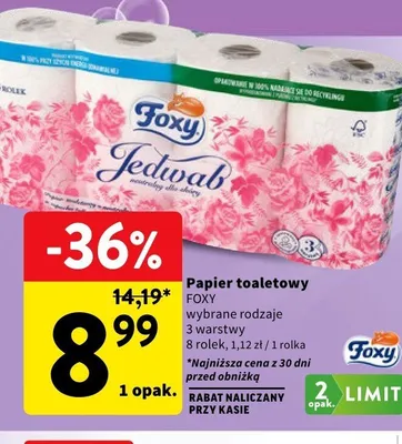 Papier toaletowy Foxy Jedwab 8-pak promocja w Intermarche