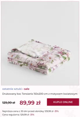 Koc drukowany Tensianis home&you 150x200 cm z motywem kwiatowym promocja w home&you