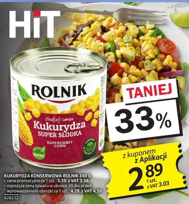 Kukurydza konserwowa Rolnik Super Słodka 340g promocja w Selgros