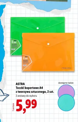 Teczki kopertowe A4 z tworzywa sztucznego Astra 2-pak promocja w Lidl