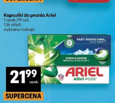Kapsułki do prania Ariel Allin1 Pods Mountain Spring promocja w Delikatesy Centrum