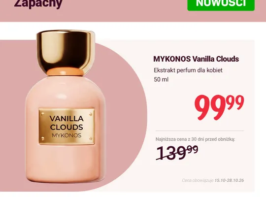 Ekstrakt perfum dla kobiet Mykonos Vanilla Clouds promocja w Rossmann