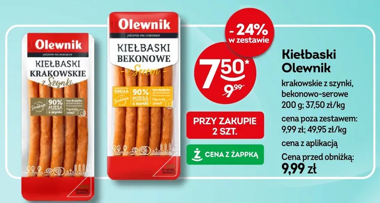 Kiełbaski Olewnik bekonowo-serowe promocja w Żabka