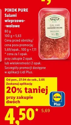 Salami wieprzowo-wołowe Pikok Pure promocja w Lidl