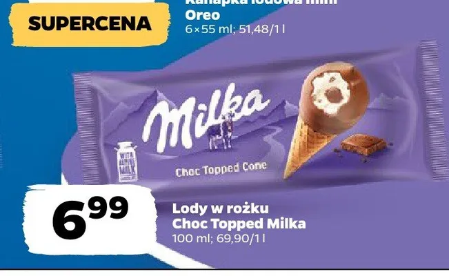 Lody w rożku Choc Topped Milka 100ml promocja w Netto