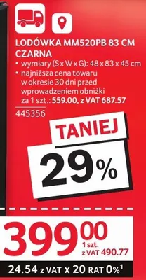 Lodówka LODÓWKA MM520PB 83 CM CZARNA promocja w Selgros