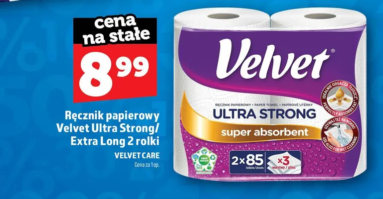 Ręcznik papierowy Velvet Ultra Strong 2 rolki promocja w TOPAZ