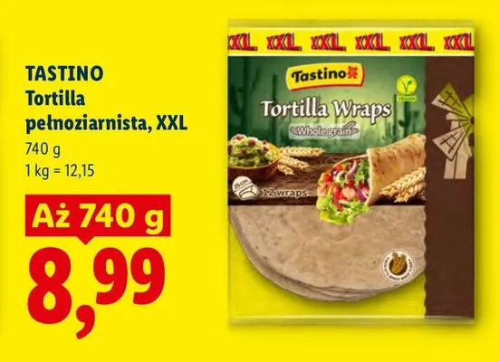Tortilla pełnoziarnista XXL Tastino promocja w Lidl