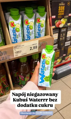 Napój niegazowany Kubuś Waterrr Duo jabłko kiwi promocja w Aldi