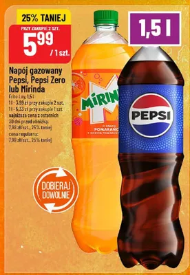 Napój gazowany Pepsi, Pepsi Zero lub Mirinda promocja w POLOmarket