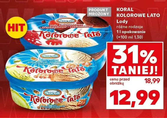 Lody śmietankowo-truskawkowo-czekoladowe Koral Kolorowe Lato promocja w Kaufland