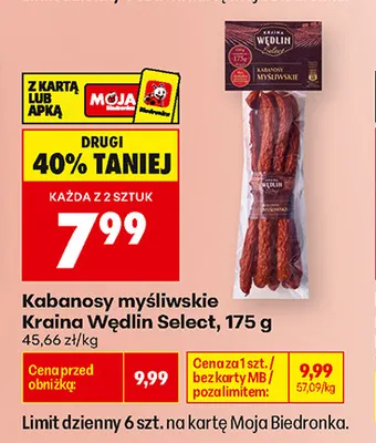 Kabanosy myśliwskie Kraina Wędlin Select promocja w Biedronka