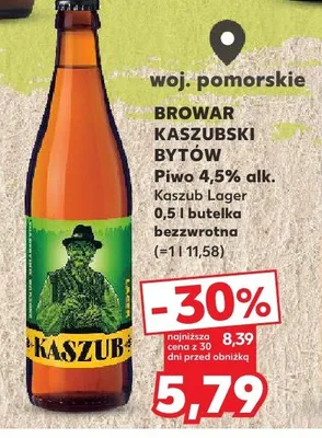 Piwo Kaszubski Bytów Kaszub Lager 4,5% alk. promocja w Kaufland
