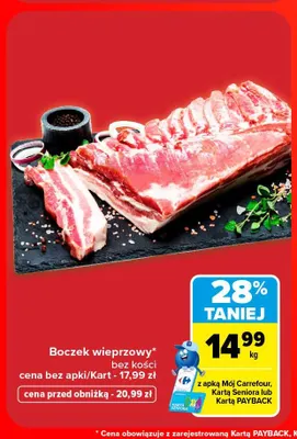 Boczek wieprzowy bez kości promocja w Carrefour