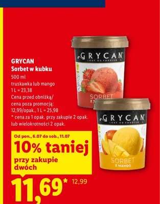 Sorbet w kubku truskawka Grycan promocja w Lidl