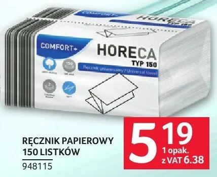 Ręcznik papierowy Horeca Comfort+ Typ 180 150 listków promocja w Selgros