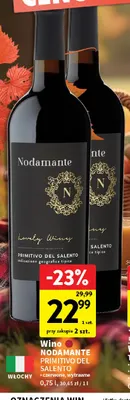 Wino czerwone Nodamante Primitivo del Salento wytrawne promocja w Intermarche