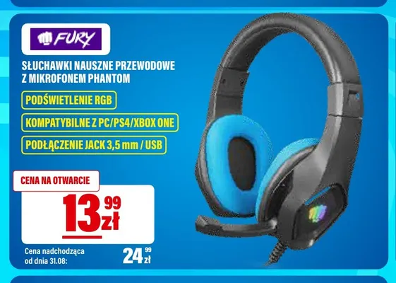 Słuchawki nauszne przewodowe z mikrofonem Fury Phantom promocja w RTV EURO AGD