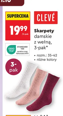 Skarpety damskie z wełną 3-pak Clevé promocja w Biedronka