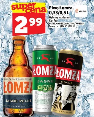 Piwo Łomża Jasne Pełne Van Pur promocja w TOPAZ