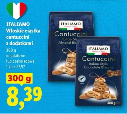 Włoskie ciastka cantuccini z dodatkami migdałowe lub czekoladowe promocja w Lidl