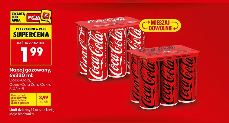 Napój gazowany Coca-Cola Zero Cukru 6-pak 330 ml promocja w Biedronka