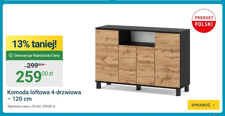 Komoda loftowa 4-drzwiowa 120 cm promocja w ERLI