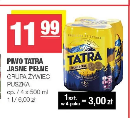 Piwo Tatra 4-pak 500 ml promocja w SPAR