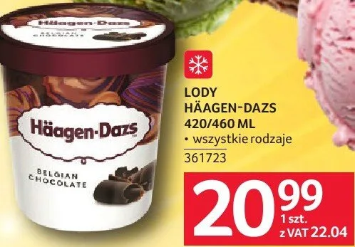 Lody Häagen-Dazs 460/400 ml promocja w Selgros