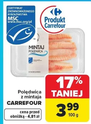 Polędwica z mintaja promocja w Carrefour Market